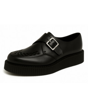 Single-sole black leather creepers by Nevermind with buckle