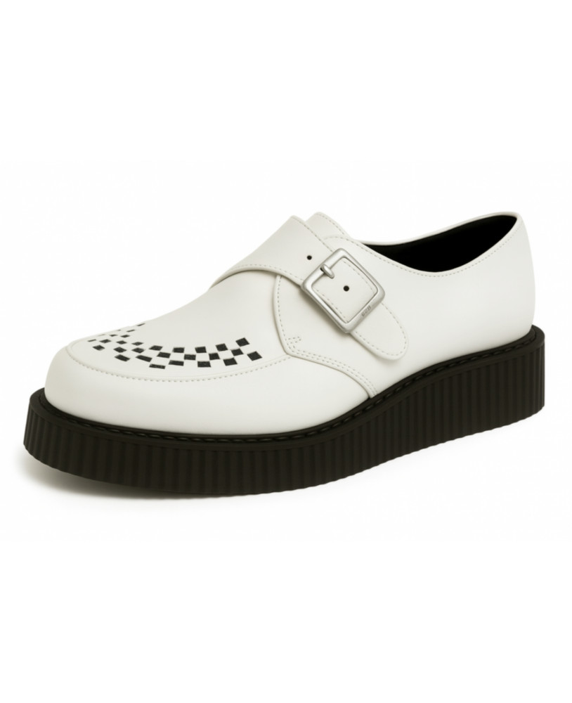 Single-sole white leather creepers by Nevermind with buckle