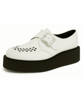 High-sole white leather creepers by Nevermind with buckle