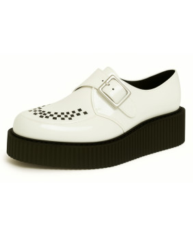 High-sole white patent creepers by Nevermind with buckle