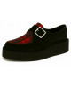 Black suede double-sole creepers with red tartan