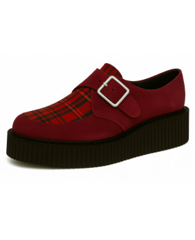 Burgundy suede double-sole creepers with red tartan