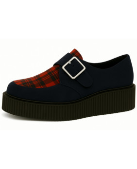 Creepers double semelle velours navy tartan rouge
