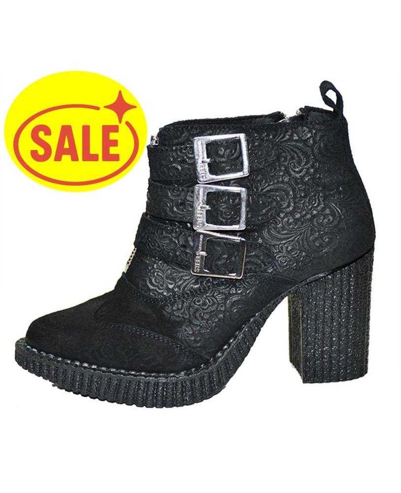 Black High-Heel Embossed Leather Boots with Metal Buckles – Nevermind