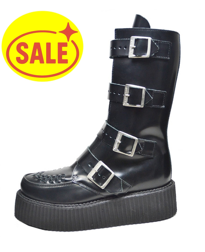 Botte creepers noire en cuir Box à semelle double Nevermind
