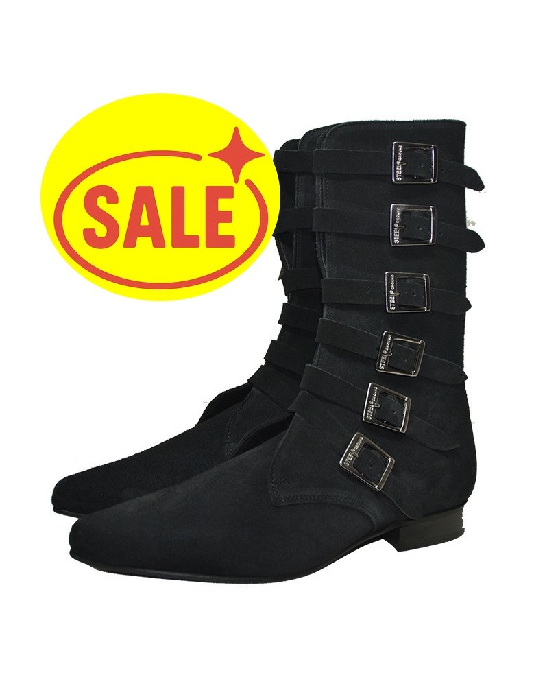 Botas góticas negras de ante con 6 hebillas metálicas – Estilo aristocrático oscuro – Nevermind