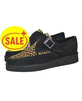 zapato creepers puntiagudo negro y leopardo en cuero gamuza y piel bovina con suela soltero Nevermind