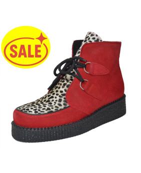 Creepers montante rouge et léopard en cuir suédé et fourrure bovine à semelle simple Nevermind