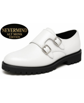 Chaussures à double boucle cuir blanc collection Alt Monk Edition de Nevermind