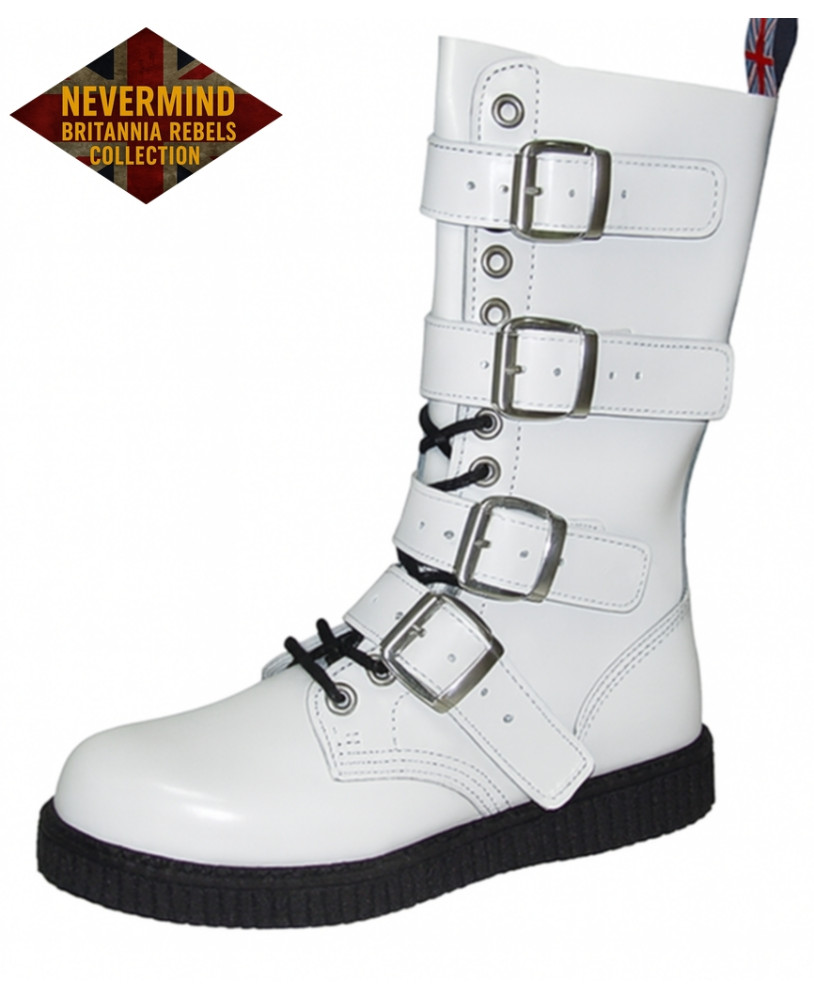 Stivale Britannia Rebels in pelle bianca Nevermind con fibbie