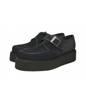 Creepers Nevermind nere in camoscio con doppia suola e fibbia metallica – eleganti, robuste e underground.