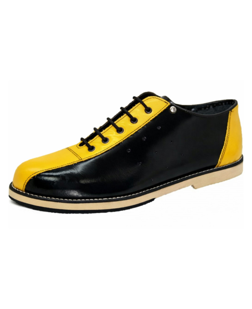 Zapato de bowling vintage en cuero negro amarillo