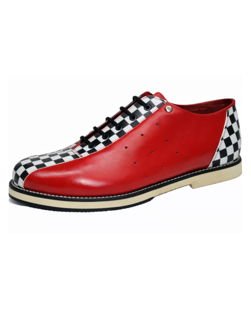 Zapato de bowling vintage cuero rojo damero