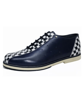 Scarpa bowling vintage pelle blu a scacchi