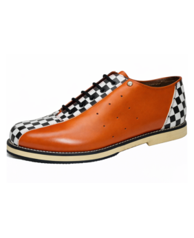 Scarpa bowling vintage pelle arancione a scacchi
