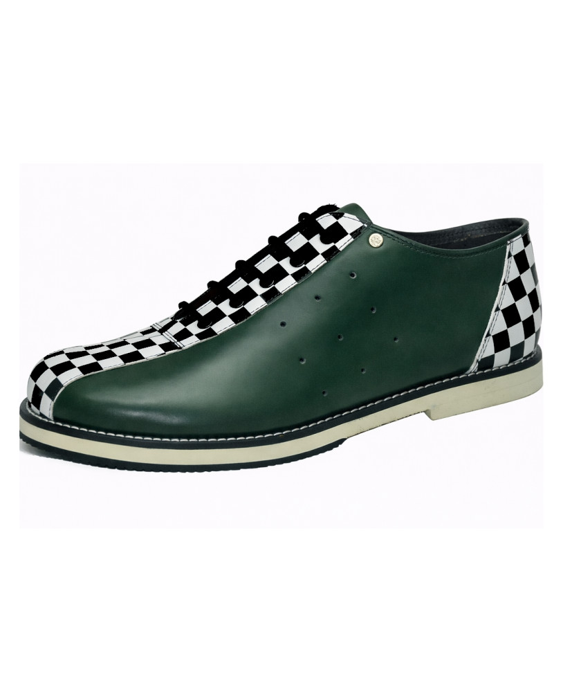 Zapato de bowling vintage cuero verde damero