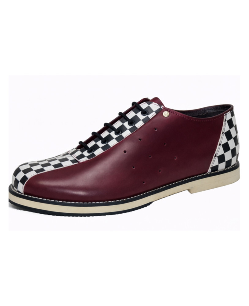 Scarpa bowling vintage pelle bordeaux a scacchi