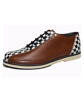 Vintage Bowling Lederschuh braun Schachbrett