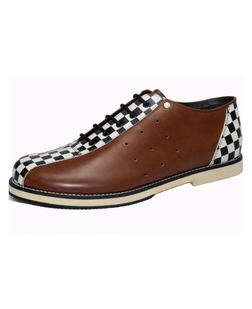 Zapato de bowling vintage cuero marrón damero