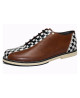 Chaussure de bowling vintage cuir marron damier noir et blanc