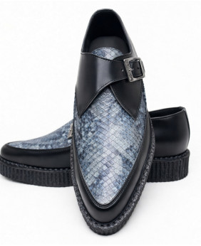 Pointed creepers black leather blue grey python