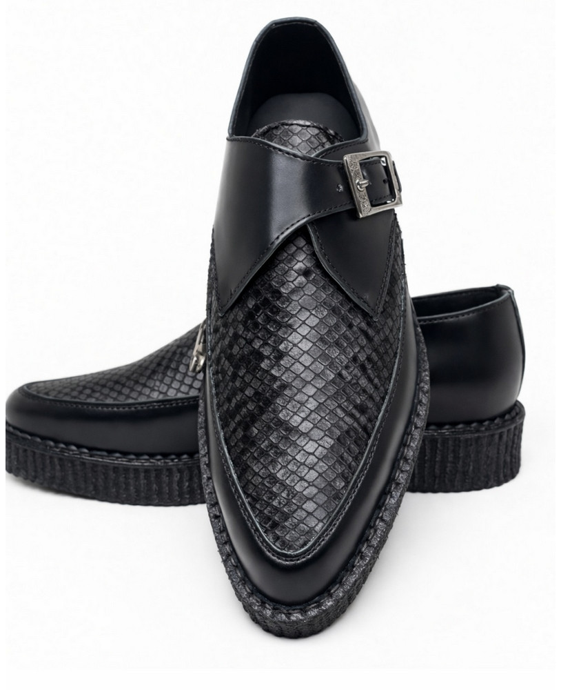 Creepers pointues cuir noir et imitation python noir