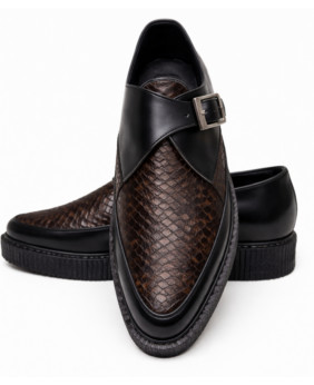 Creepers pointues cuir noir et imitation python marron