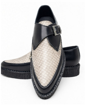 Creepers pointues cuir noir et imitation python beige