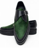 Spitze Creepers Leder schwarz Rinderfell grün