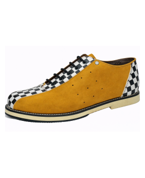 Zapatos bowling cuero damero y nubuck amarillo