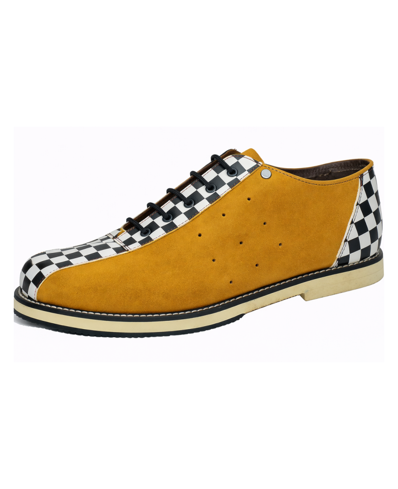 Zapatos bowling cuero damero y nubuck amarillo