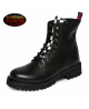 Black leather 8-eye ranger boots with checkerboard tongue — punk spirit, raw style, lasting comfort.