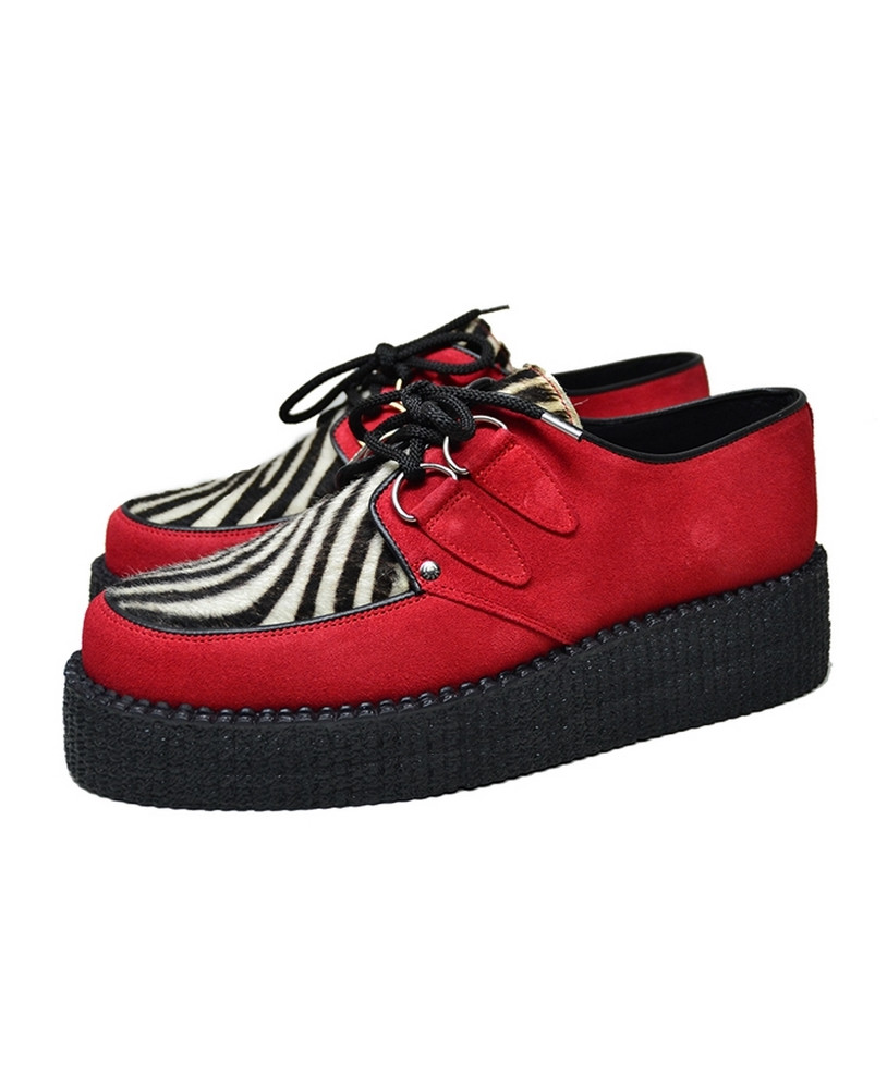 Creepers Nevermind rouges à double semelle avec empeigne zèbre