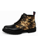 Rangers Nevermind pelle nera e pelle bovina camouflage con 6 occhielli e suola in gomma naturale.