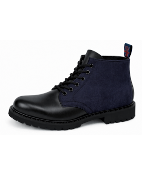 Nevermind black leather ranger boots with navy nubuck upper, 6 eyelets and natural rubber sole.