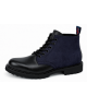 Rangers Nevermind cuir noir et nubuck bleu marine avec 6 œillets et semelle caoutchouc naturel.