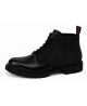 Nevermind black leather ranger boots with black nubuck upper, 6 eyelets and natural rubber sole.