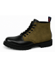 Rangers Nevermind pelle nera e nubuck kaki con 6 occhielli e suola in gomma naturale.
