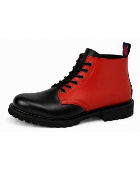 Nevermind black and red leather ranger boots with 6 eyelets and natural rubber sole.
