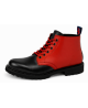 Nevermind Ranger Boots aus schwarzem und rotem Leder mit roten Schnürsenkeln, 6 Ösen, Naturkautschuksohle.