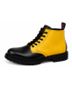 Nevermind Ranger Boots aus schwarzem und gelbem Leder mit 6 Ösen und Naturkautschuksohle.