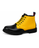 Rangers Nevermind cuir noir et jaune avec lacets jaunes, 6 œillets et semelle caoutchouc naturel.