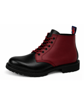 Rangers Nevermind cuir noir et bordeaux avec lacets bordeaux, 6 œillets et semelle caoutchouc naturel.