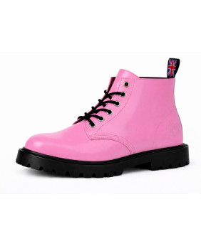 Rangers en cuir verni rose, esprit punk glam Nevermind.