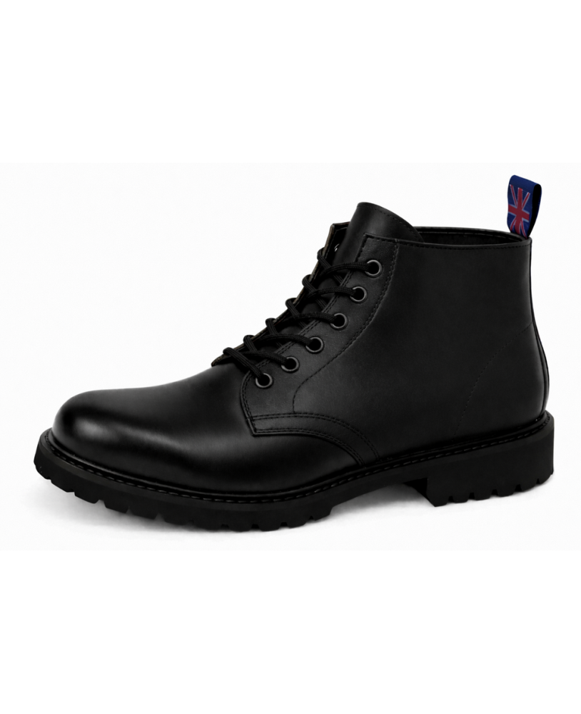 Black leather 6-eye Rangers boots Nevermind with durable natural rubber sole