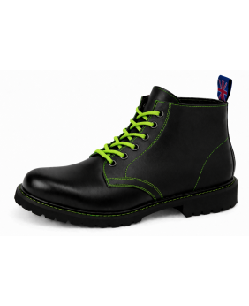 Rangers cuir noir Nevermind 6 trous lacets verts semelle caoutchouc naturel