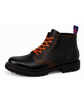 Rangers cuir noir Nevermind 6 trous lacets orange semelle caoutchouc naturel