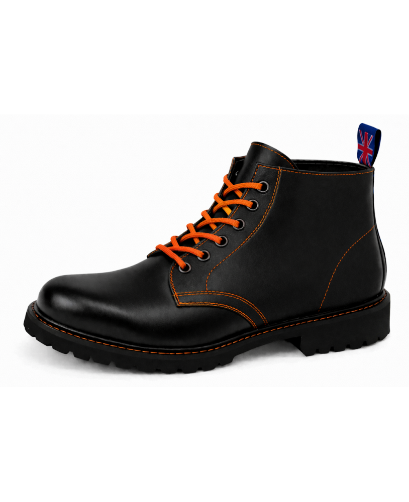 Rangers cuir noir Nevermind 6 trous lacets orange semelle caoutchouc naturel