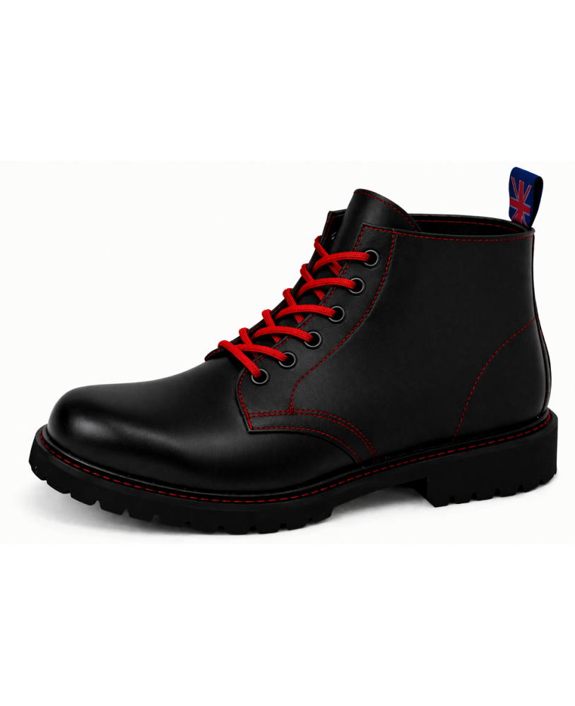 Rangers cuero negro Nevermind 6 ojales con cordones rojos y suela de caucho natural