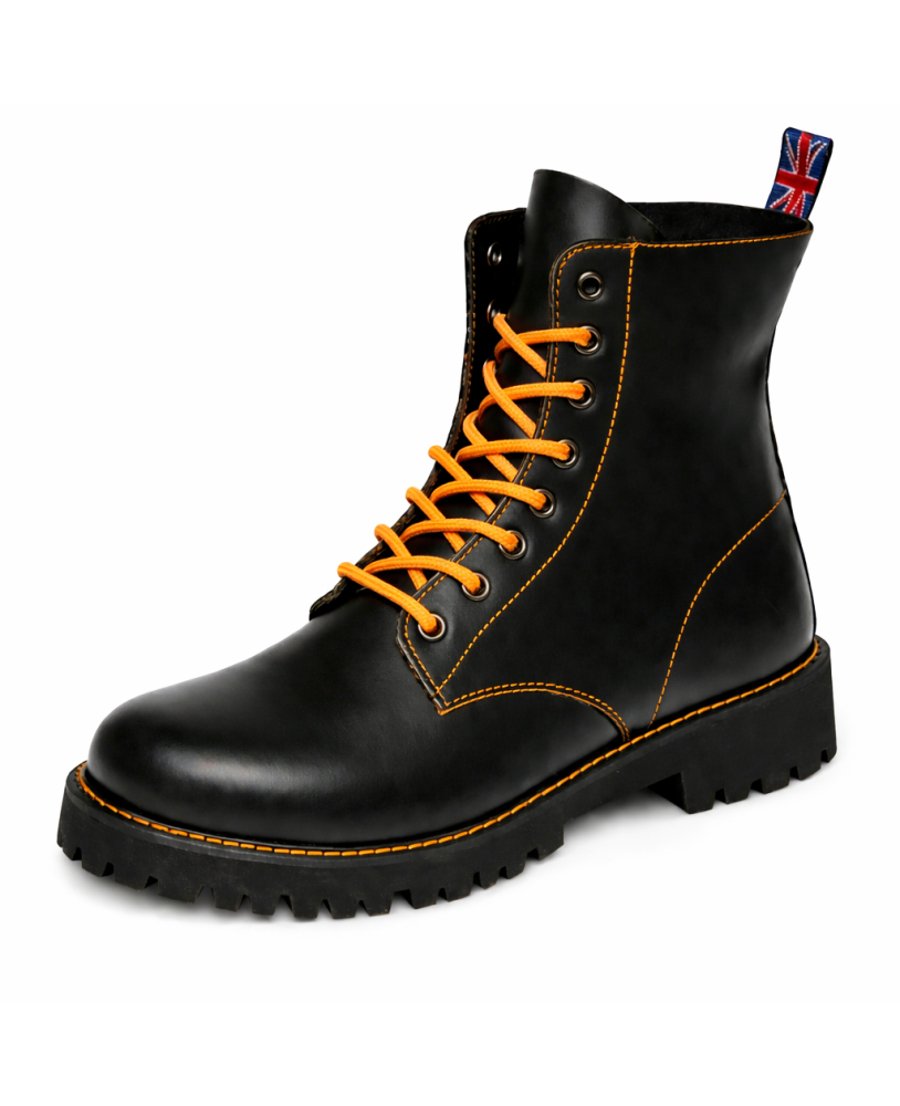 Rangers statement Nevermind 8 trous cuir noir contraste orange look street fort et semelle crantée